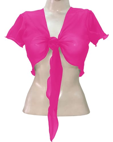 Image of Indian Trendy Women's Chiffon Short Sleeve Tie Top Choli Blouse Belly Dance Gypsy Tie Front Cardigan Tops