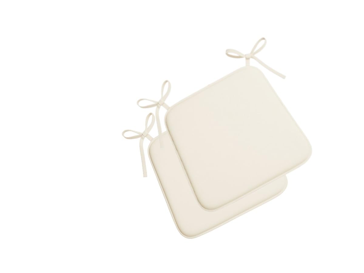 INSAFIANS Square Chair Seat Cushions with Ties 3cm Thick Soft Padded Chair Pads for Dining Kitchen Chairs Pack of 2,4,6 or 8 (Cream - Set of 2)
