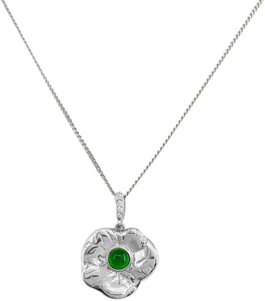 14K Gold Lotus Leaf Necklace, Distinctive Emerald Jade Pendant, Vintage-Style Gift for Her