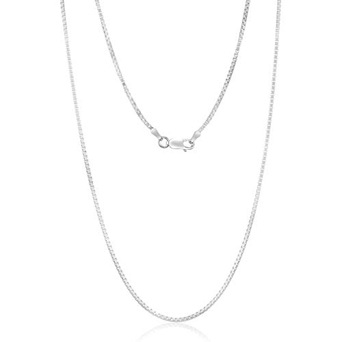 .925 Sterling Silver 0.7mm, 0.9mm, 1.1mm, 1.3mm, 1.5mm or 1.7mm Box Chain Necklace, Made In Italy (22, 1.5mm)