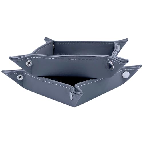 Diko.style®- Set 2 Bandejas Vaciabolsillos 18,5CM Cuero PU | Recibidor, Habitación y Escritorio | Bandeja Joyas | Gris | Bandeja Organizadora