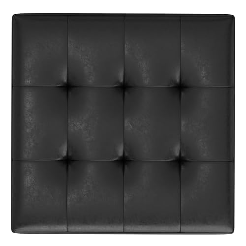 SIMPLIHOME Shay 38 inch Wide Mid Century Modern Large Square Coffee Table Storage Ottoman in Distressed Black Vegan Faux Leather, Assembled, for The Living Room and Entryway