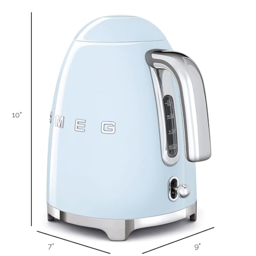 Image of SMEG KLF03 Electric Kettle 1.7L (7 Cup), Retro Hot Water Boiler for Tea & Coffee, Fast Boiling, Auto Shut-Off, Soft Open Lid, 360 Swivel Base Countertop Kettle - Pastel Blue