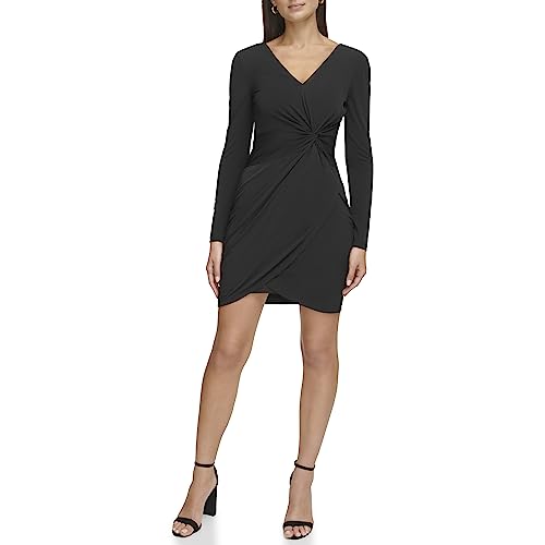 Image of Guess Women's Knot Detail Fitted Long Sleeve V-Neck Dress