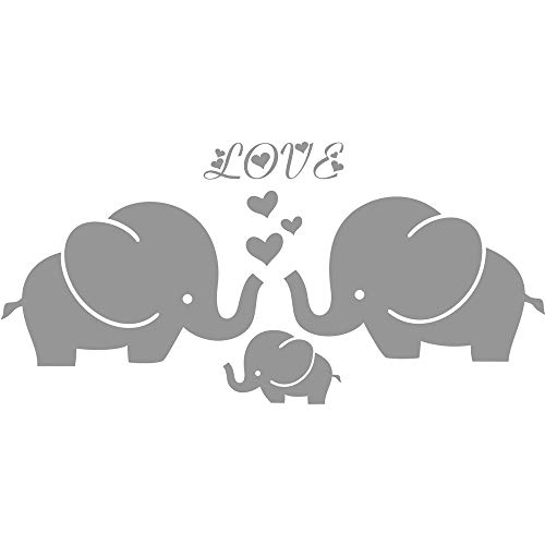 Image of Large Cute Elephant Family with Hearts Wall Decals Baby Nursery Decor Kids Room Wall Stickers, (Large)40''W x19''H, Grey