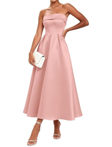 Robe de cocktail longue en satin sans bretelles robe de soirée formelle rose BY236 56
