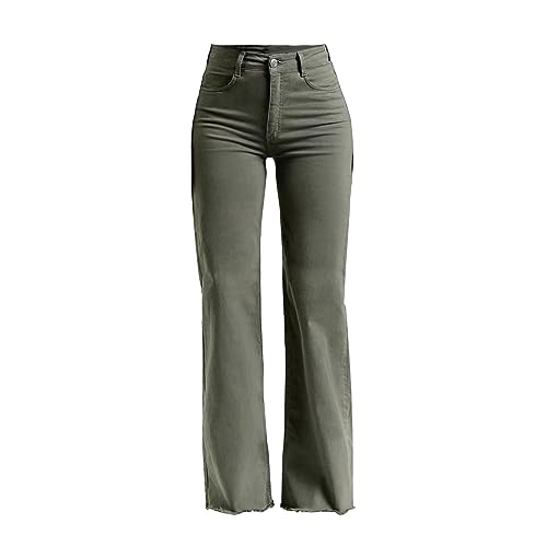 Jeans for Women Women's Casual Tight Sexy High Waisted Button Long Solid Color Pants with Hem Jean Cargo Pants for