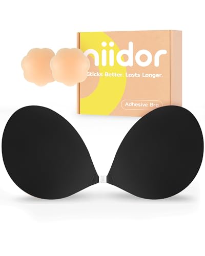 Image of Niidor Adhesive Bra Strapless Ultra Sticky Invisible Push up Silicone Bra Multiple Colors Sizes Reusable for Backless Dress