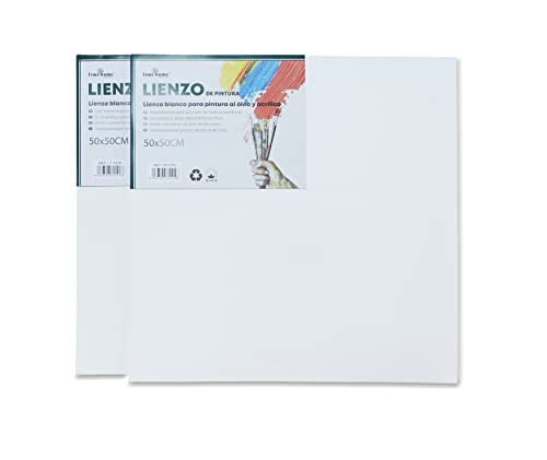 Pack lienzos canva blancos para pintar con bastidor y tablillas preestirado - 100% algodón 280g/m² - varios tamaños (2PCS - 50X50)