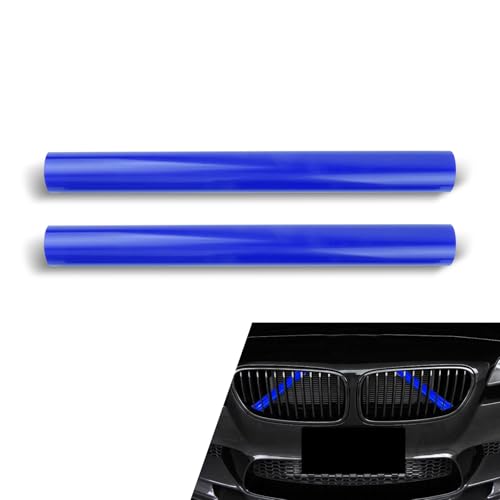 Image of 2 PCS Grille Inserts Trims, V Brace Wrap Covers with Adhesive, Snap-On Design Front Grill Stripes Inserts, Compatible with BMW 34567 Series X12345 (Blue)