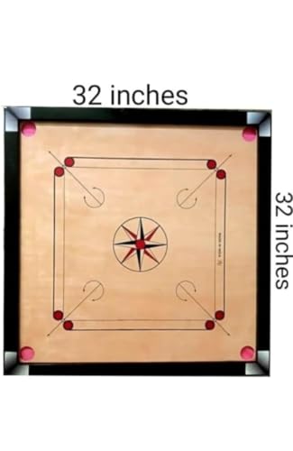 Image of Wooden Carrom Board with Coins, Striker and Boric Powder, 32 x 32 Inches Full Size, Made in India