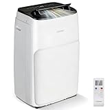 COSTWAY 5 in 1 Portable Air Conditioner, 12000BTU/1400BTU Mobile Heater, Cooler, Dehumidifier, Fan with Sleep Mode, 3 Speeds, LED Display, Remote Control, 24H Timer & Window Kit (14000BTU)