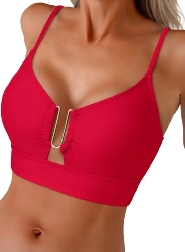 Herseas Womens Bikini Top U-Wire Chest Support Cutout Adjustable Spaghetti Straps Bathing Suit Charming Resort Swim Top Only Red Medium