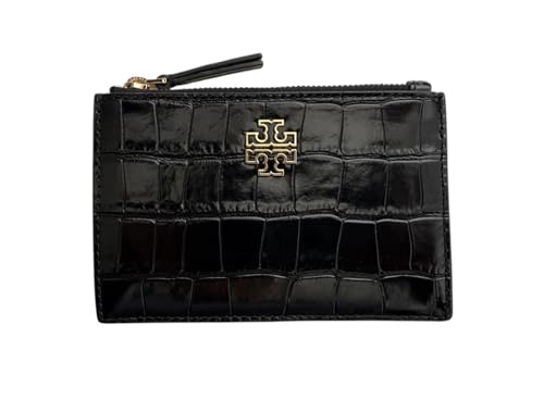 Tory Burch Women's Britten Embossed Zip Card Case Wallet (Black)