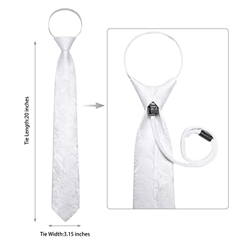 Image of DiBanGu Silk Zipper Ties for Men,Paisley Solid Plaid Pre-tied Tie and Pocket Square Cufflinks Set Formal Adjustable Necktie