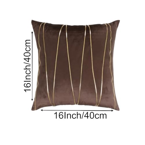 Image of Amazon Brand - Umi Gold Leather Striped Pack of 2 Throw Pillow Covers Velvet Decorative Cushion Covers Cases for Sofa Bedroom Livingroom Car 16 x 16 inch in Coffee Color