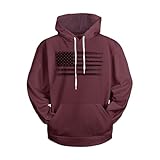 H HYFOL Graphic Hoodies for Men USA Flag Pocket Pullover American Patriotic Long Sleeve Sweatshirts(Mulberry,L)