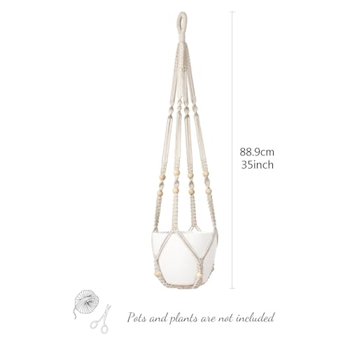 image for Mkono Macrame Plant Hanger Indoor Hanging Planter Basket with Wood Bea
