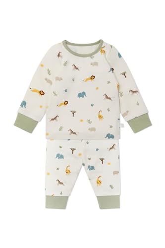 MORI Baby Boys and Girls Snug Fit Bodysuit Set in Safari - Unisex Infant Bottoms and Top with Shoulder Popper Placket - 9-12 Months