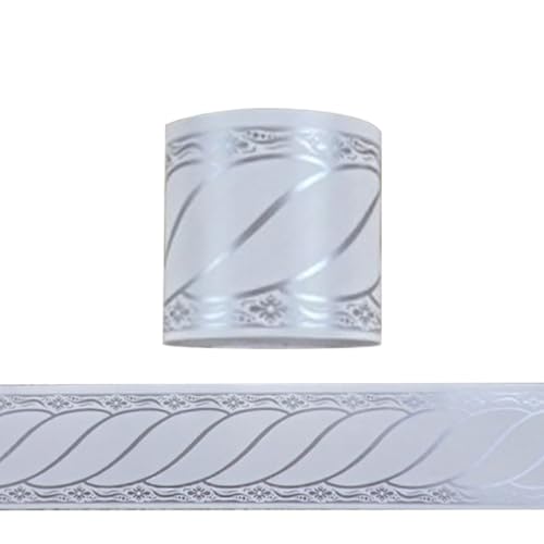 Jodimitty PVC Wallpaper Border Self Adhesive 10 Meter x 5cm Knot Pattern Waterproof Wall Border Peel Stick Wallpaper Borders for Living Room Bedroom Bathroom Kitchen (B White Grey)