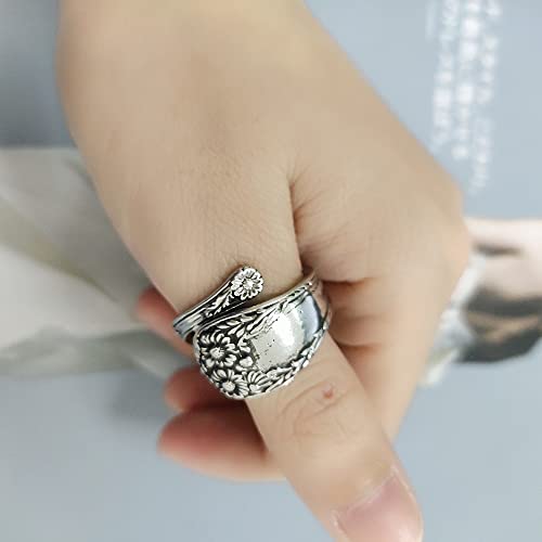 OIDIMS Sunflower Spoon Adjustable Rings Promise Wedding Engagement Statement Boho Vintage Finger Open Ring Extendable Wrap Bands for Women Men Retro Comfort Fit Jewelry4