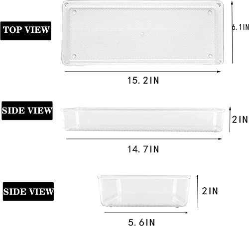 Image of Snazzy 3 Pack Clear Plastic Drawer Organizer Tray Cutlery Utensil Makeups Drawer Organizers 15 inch X 6 inch