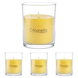 H HANSEL HOME Velas Aromáticas de Citronela en Vaso de Cristal 125g x 4 - Antimosquitos Natural, 8.5x7 cm