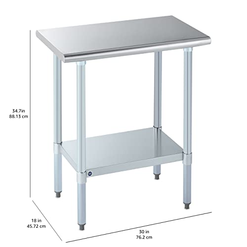 Image of ROCKPOINT Stainless Steel Table for Prep & Work 18x30 Inches, NSF Metal Commercial Kitchen Heavy Duty Table with Adjustable Under Shelf and Table Foot for Restaurant, Home and Hotel