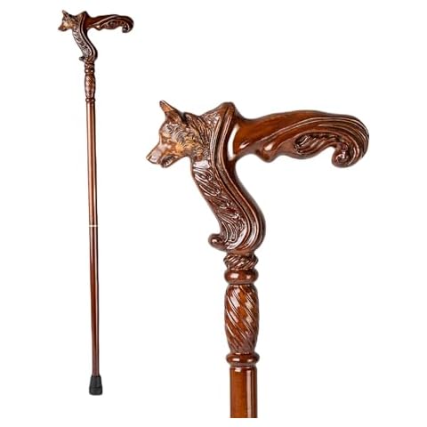 Hand Carved Wooden Walking Cane with Ergonomic Handle and Rubber Tip for Men and Women - Fashionable Unique Walking Stick for Seniors - 37 inch (Wolf) Cover
