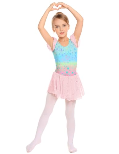 Image of Arshiner Girls Ruffle Sleeve Ballet Dance Dress Tutu Skirted Leotard