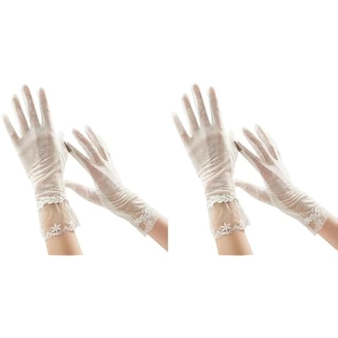 Aufgevals 2 Pairs Women Fashion Floral Lace Gloves for Dinner Wedding Tea Party Summer UV Sun Protection Touchscreen Gloves White Cover