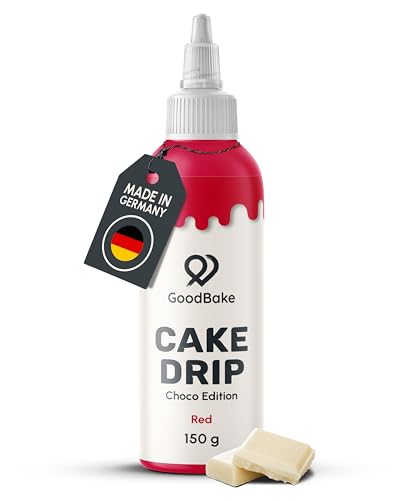 GoodBake Cake Drip Choco 150g Rot | Schokoglasur zum Dekorieren & Verzieren von Torten Cup Cakes & Keksen | Kuchenglasur glutenfrei | Tortendeko Made in Germany