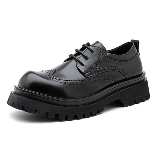 Men's Leather Lace Up Platform Wingtip Brogue Oxford Shoes Chunky Lug Sole Non-Slip Vintage Style for Men Casual Business Office Work Dress Shoes