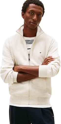 Tommy Hilfiger Herren Sweatshirt mit Reißverschluss Essential Fleece mit Stehkragen, Beige (Heathered Oatmilk), S – Ansicht 1