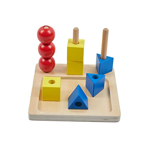 Image of Adena Montessori 9-Piece Colored Discs on Dowels, 12m+ | 9 discs: 3 red, 3 blue, 3 yellow on 3 dowels. Builds color sorting, hand-eye & fine motor. Montessori toy. Gift 12m+.