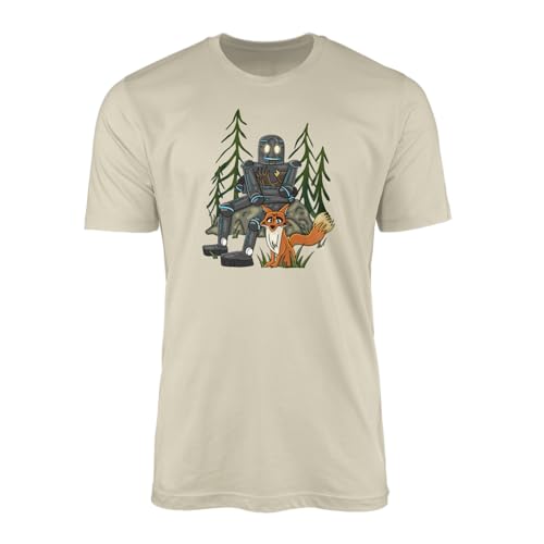 Fox & Robot - Camiseta para niños, diseño de robot salvaje en el salvaje, ropa cómoda para leer es poder leer libros, natural, L