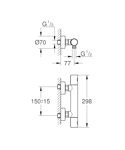 GROHE Precision Get, Duscharmatur, wassersparend (Thermostat für stets konstante Temperatur, Verbrühschutz bei 38°C, Mischbatterie Dusche mit Wasserspartaste und Metallgriffen), chrom, 34773000