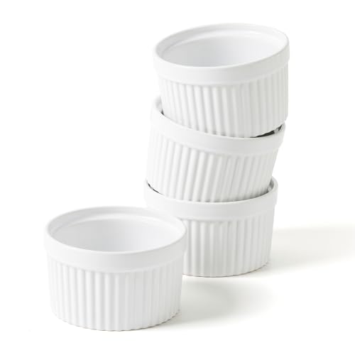Ramekins 10 oz Oven Safe Creme Brulee Souffle Dishes Custard Cups for Baking Ceramic Ramekin Bowls Set of 4 White