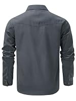 Mr.Stream Herren Karierte Flanellfutter Jacke Übergangsjacke Leicht Stehkragen Feldjacke Cargo Herbstjacke Snap Western Cowboy Jacken 3268 Grey S – Ansicht 4