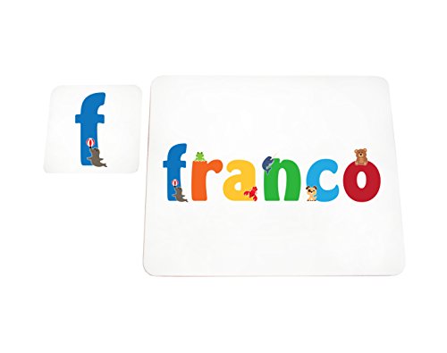 Little Helper LHV-FRANCO-COASTERANDPLACEMAT-15IT Sottobicchieri e Tovagliette con Finitura Lucida, Personalizzati Ragazzi Nome Franco, Multicolore, 21 x 30 x 2 cm