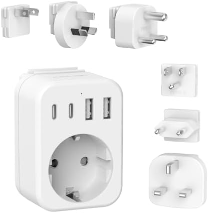 JSVER Universal Travel Plug for Over 180 Countries, Universal Plug Adapter with 6 Replaceable Sockets Type B/G/C/A/I/M, Charger for USA, UK, EU/Americ...