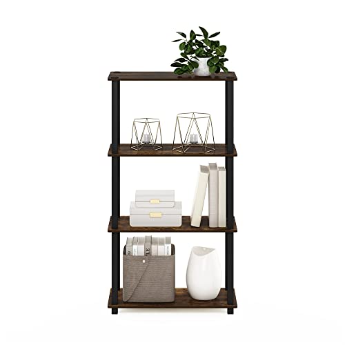 Image of Furinno TURN-S-TUBE Storage Shelves, 4-Tier Book Shelf, Corner Shelf, Toolless Open Shelves, for Organization and Storage, Living Room, Garage, Home Office, Amber Pine