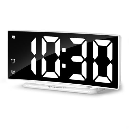 Image of LED Digital Alarm Clock for Bedroom, Plug in Clocks with Dual Alarm /Snooze /Temperature Waterproof 3 Brightness Level, Big Numbers Display and Battery Backup for Desk, Table, Office (White)