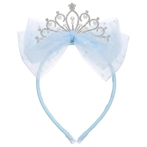 Blau Prinzessin Krone Mädchen mit Tüllschleife Krone Geburtstag Diadem Prinzessinnen Tiara Süße Fee Diadem Tiara Blau Kopfschmuck Kristallkönigin Diademe für Geburtstag Weihnachten Halloween