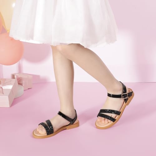 Image of PANDNAINJIA Girls Sandals Open Toe Toddler Kids Dress Summer Shoes | Open Toe Girl Sandals, Hook and Loop, Comfortable Insole, Classic Style, Flower Girl Wedding Party Daily Shoes