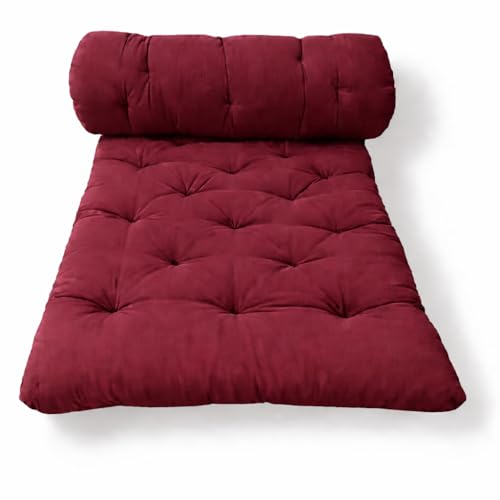 Image of ATOOTFUSION Soft Cotton Thick Foldable Mattress, Black, Firm Hand Crafted Tufted, Lightweight Rollable for Picnic Guest Sleeping (Maroon, Double Bed 72X72X5 inches)