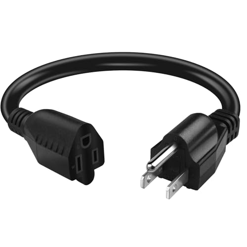 Short Power Extension Cord 16AWG/13A Outlet Saver 3 Prong Male Plug to Female Socket Heavy Duty Power Extension Cable(1FT/0.3M)