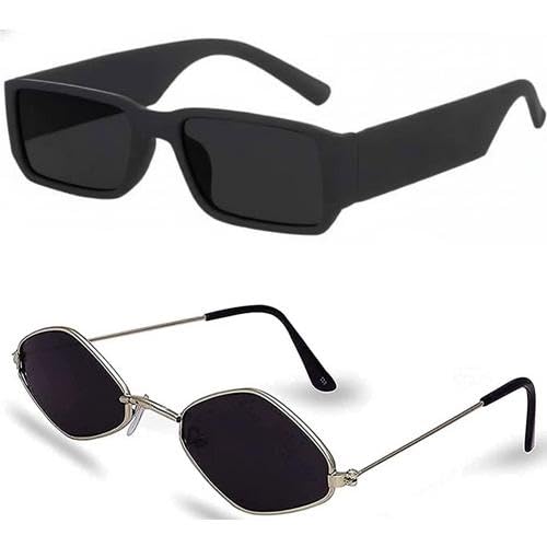 Unisex combo offer pack of 2 shades Unisex Fashion Sunglasses Set, 2 Pairs, Metal Frame, Black and Silver - Combo2-184