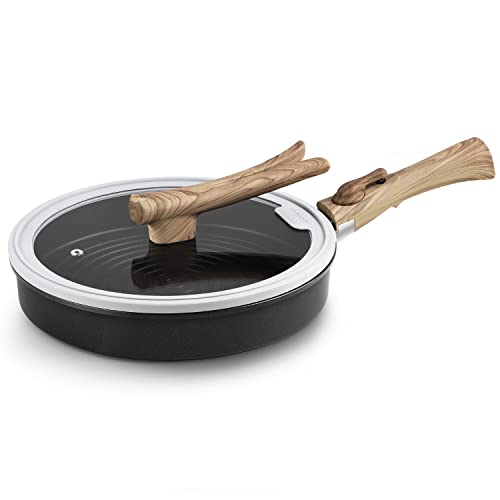 COOKLOVER Nonstick Frying Pan 100% PFOA Free Cookware Induction Skillet Stir Fry Pan (Solid Black with lid, 11 inch)