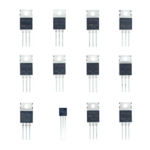 Minidodoca 12 Values 80 Pcs Logic Level P&NMOS Kit MOSFET Transistor Assortment Kit N&P Channel MOSFET IRFZ44N IRF510N IRF530N IRF530N IRF540N IRF640N IRF740 IRF840 RFP30N06LE 2N7000 IRF3205 IRF9540